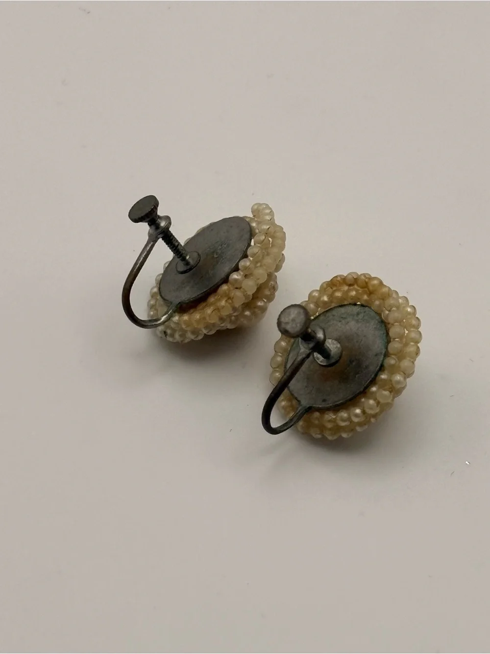 Vintage 1940s 50s Faux Seed Pearl Cluster Screw Back Earrings Bridal